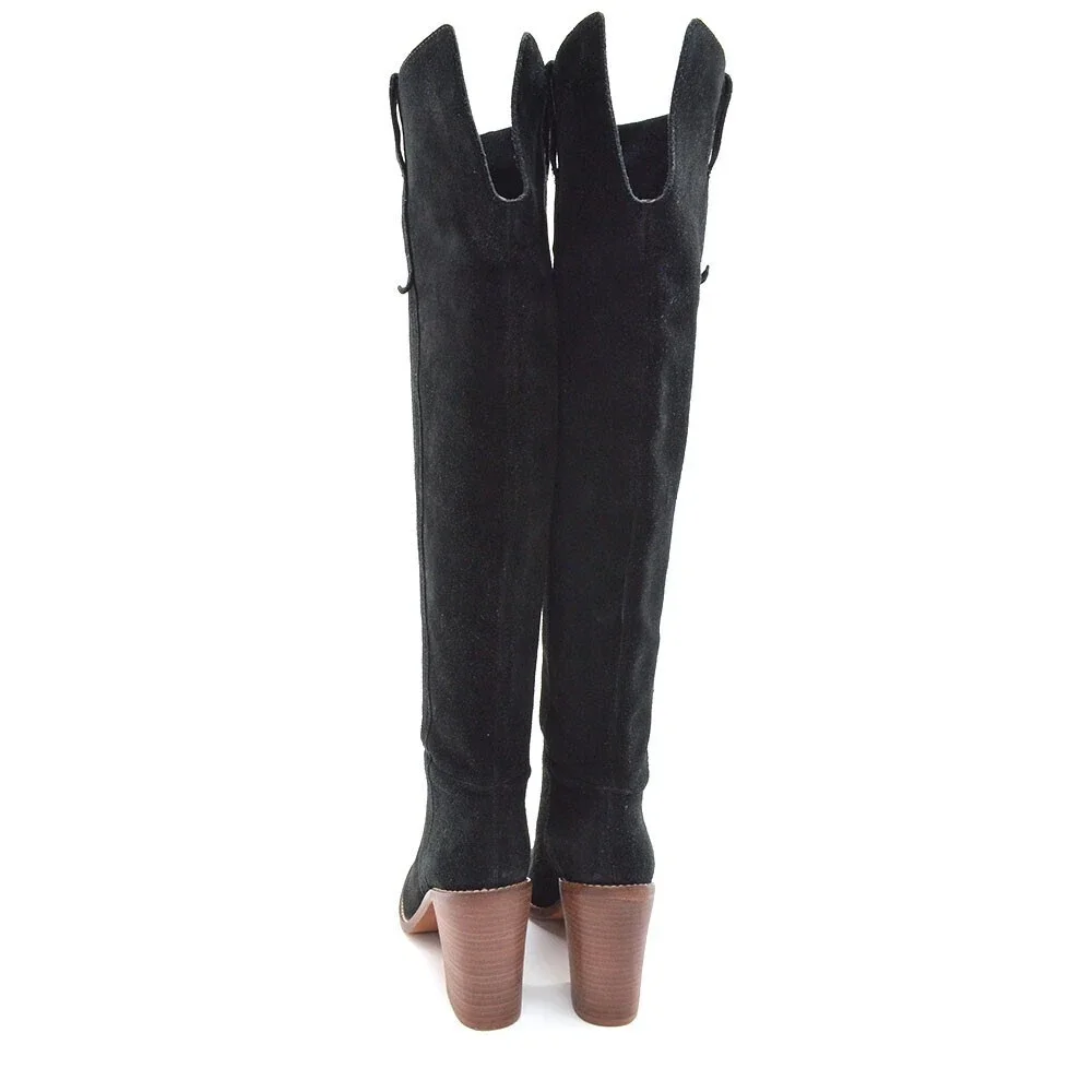 Madewell Jimmy Black Suede Heeled Over the Knee Boots 7